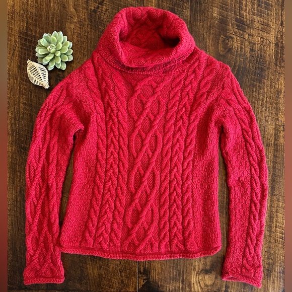Inis Crafts Sweaters - Inis Crafts | 100% Irish Wool Cozy Red Cable Knit Turtleneck Sweater